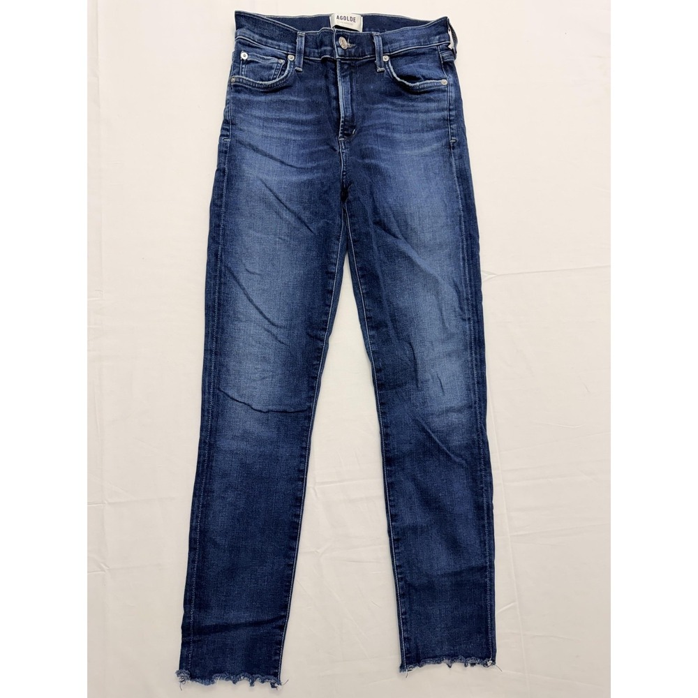 AGOLDE Sophie Crop Jeans Womens 25 Blue Med Wash Mid Rise Slim Raw Hem 25x27